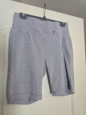 Tommy Hilfiger Ladies Seersucker Blue White Stripe Stretchy Pull On Classic 12 L